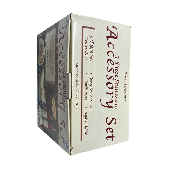 Royal Seasons 5 Piece Stoneware Gravy Bowl Saucer Candle Sticks Christmas Table - Picture 7 of 7